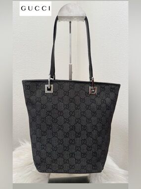 GUCCI GG Denim Bucket Tote Bag